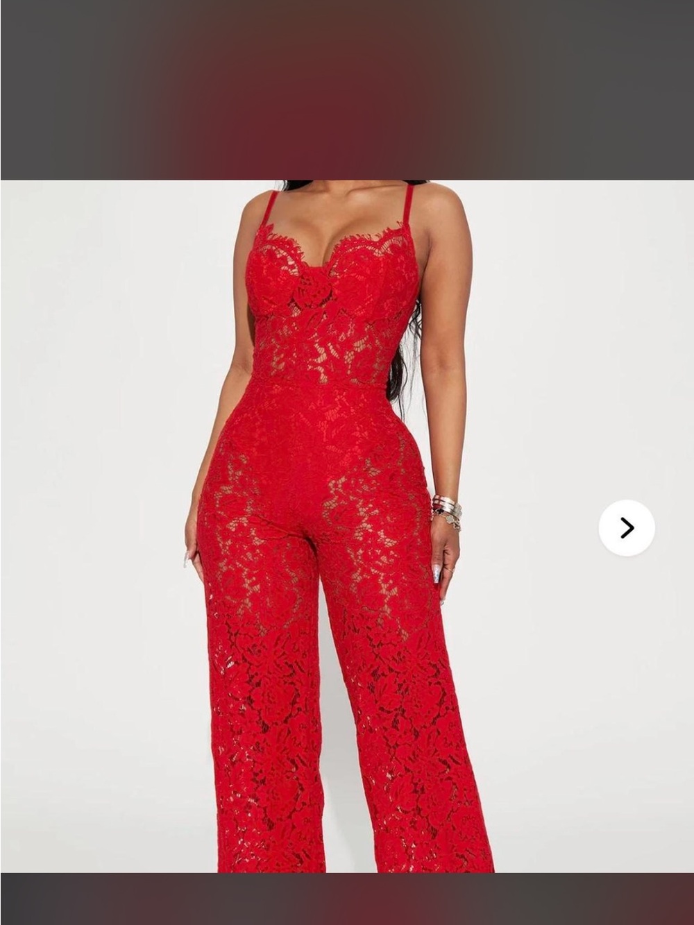 Fashion Nova Red Lace Spaghetti-Strap Jumpsuit